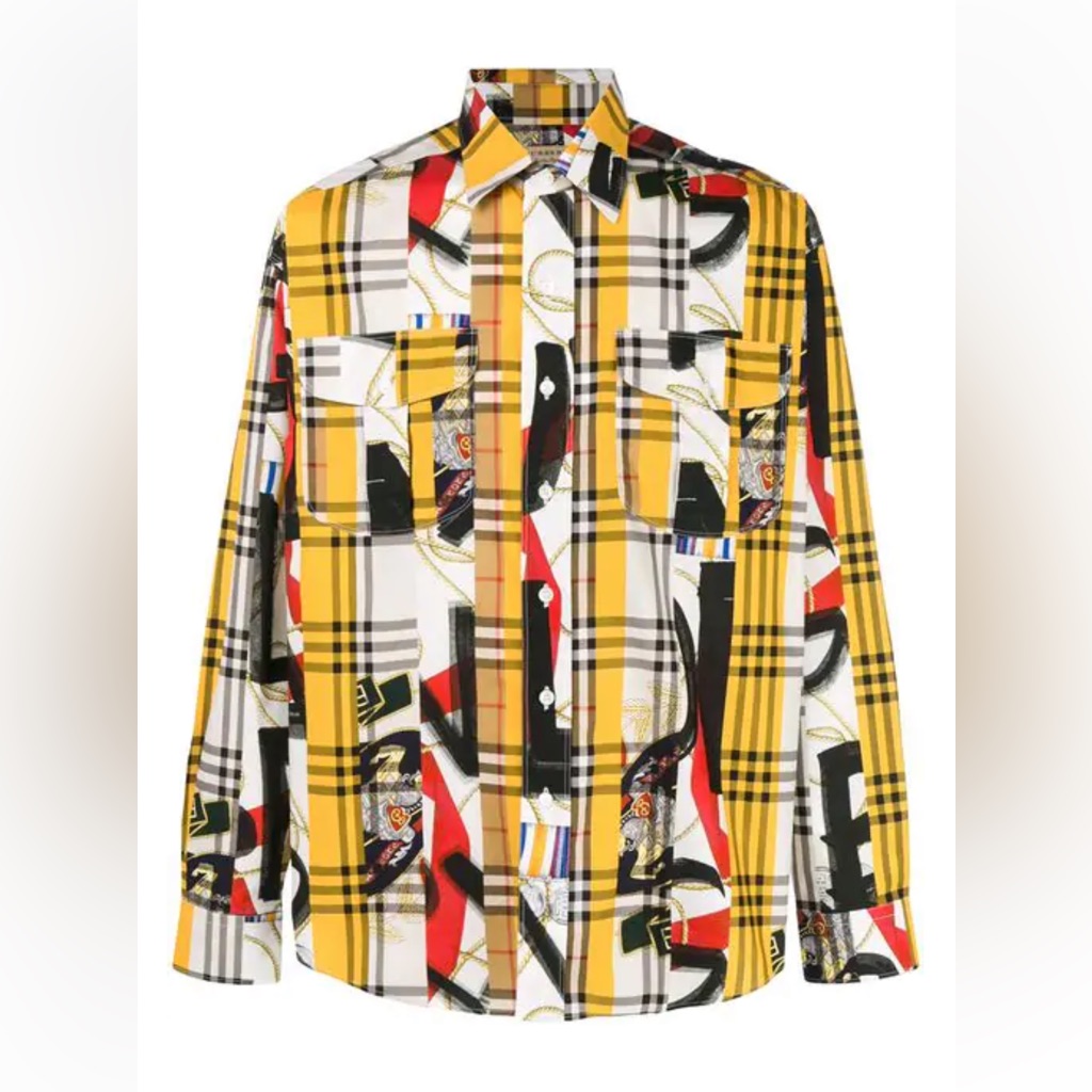 Men’s Nwot Burberry Archive Scarf Print Long Sleeve Button Up Shirt Size Small